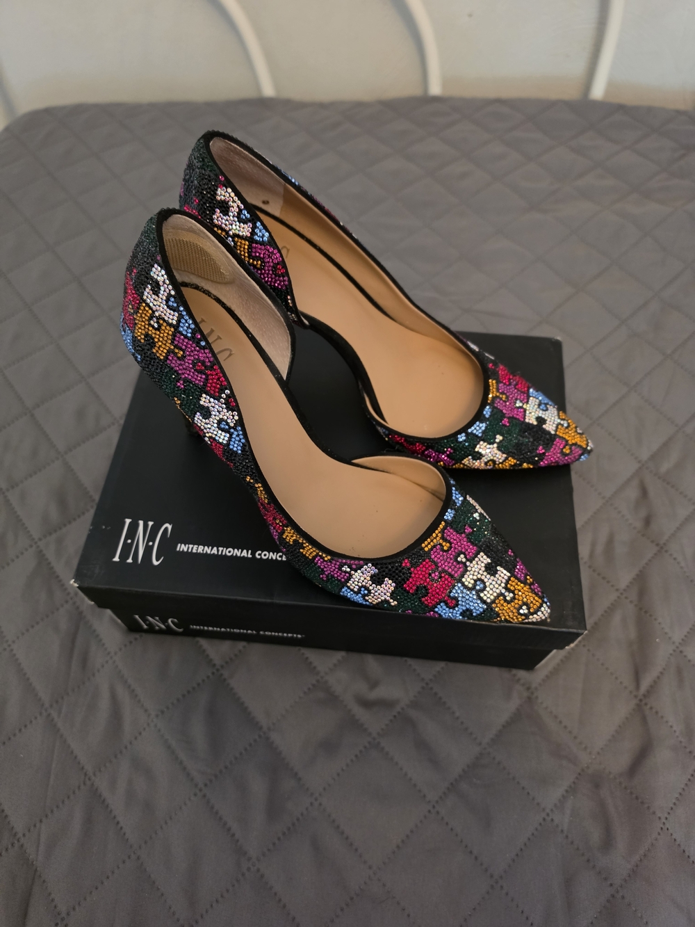 INC International Concepts Kenjay d'Orsay Pumps Black & Multicolor US 9.5 M Like